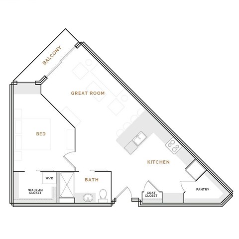 Floor plan for 1 bed, 1 bath, 900 sqft