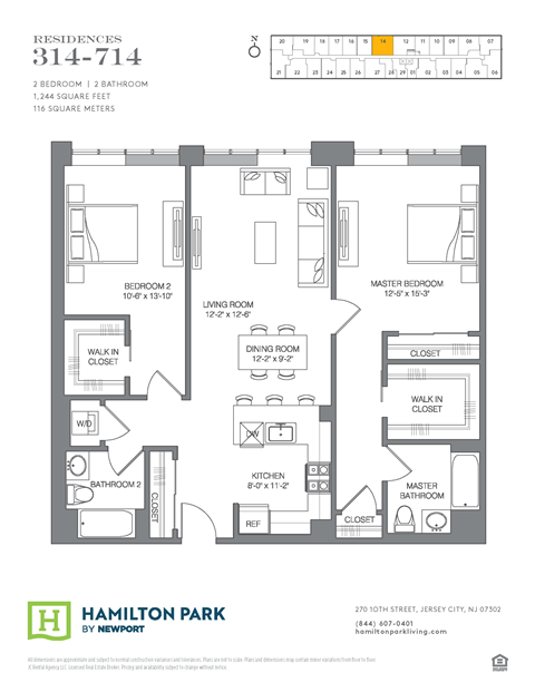 Floor plan for 2 beds, 2 baths, 1244 sqft