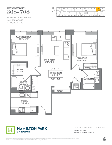 Floor plan for 2 beds, 2 baths, 1065 sqft