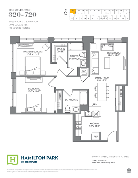 Floor plan for 2 beds, 2 baths, 1097 sqft