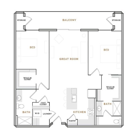 Floor plan for 2 beds, 2 baths, 1398 sqft