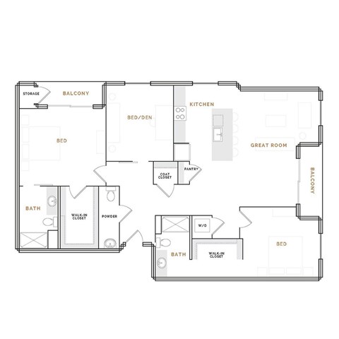 Floor plan for 2 beds, 2.5 baths, 1758 sqft