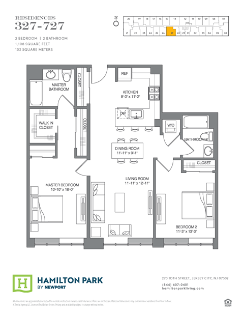 Floor plan for 2 beds, 2 baths, 1108 sqft