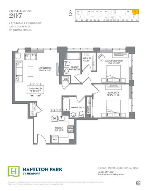 Floor plan for 2 beds, 2 baths, 1194 sqft