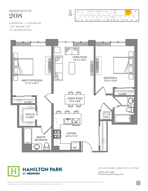 Floor plan for 2 beds, 2 baths, 1205 sqft