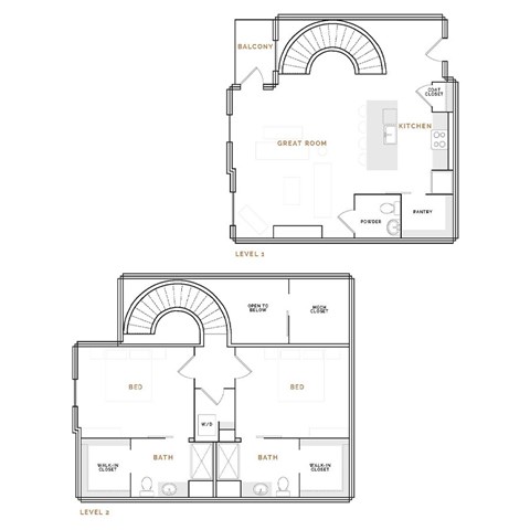 Floor plan for 2 beds, 2.5 baths, 1678 sqft