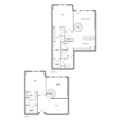 Floor plan for 2 beds, 2.5 baths, 1887 sqft