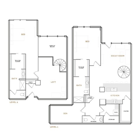 Floor plan for 2 beds, 2.5 baths, 2340 sqft