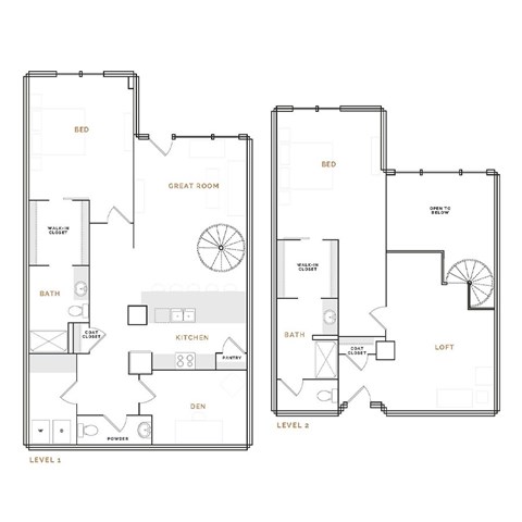 Floor plan for 2 beds, 2.5 baths, 2205 sqft
