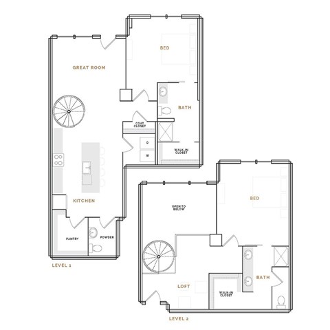 Floor plan for 2 beds, 2.5 baths, 1879 sqft
