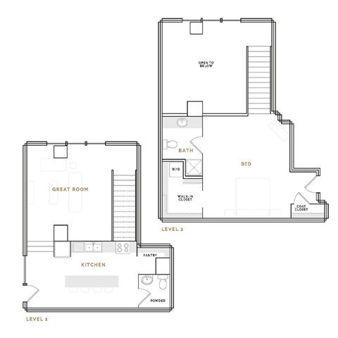 Floor plan for 1 bed, 1.5 baths, 1311 sqft
