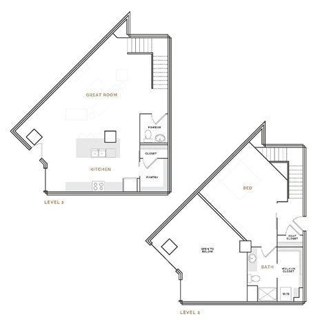 Floor plan for 1 bed, 1.5 baths, 1409 sqft