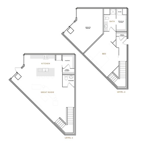 Floor plan for 1 bed, 1.5 baths, 1523 sqft