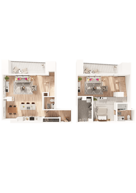 Floor plan for 1 bed, 1.5 baths, 1224 sqft