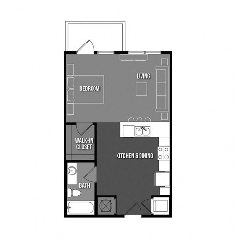 Floor plan for studio, 1 bath, 585 sqft