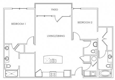 Floor plan for 2 beds, 2.5 baths, 1175 sqft