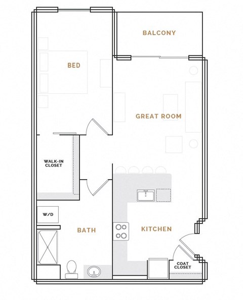 Floor plan for 1 bed, 1 bath, 946 sqft
