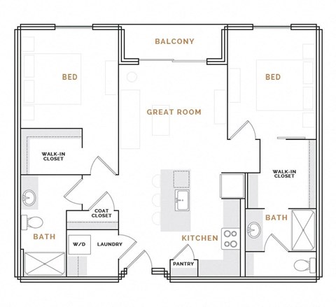 Floor plan for 2 beds, 2 baths, 1155 sqft