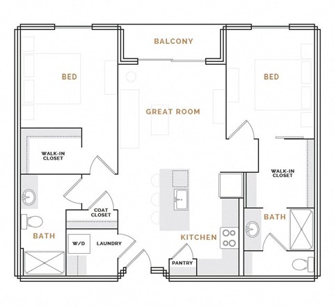 Floor plan for 2 beds, 2 baths, 1155 sqft