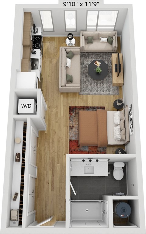 Floor plan for studio, 1 bath, 544 sqft