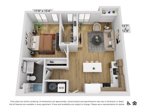 Floor plan for 1 bed, 1 bath, 821 sqft