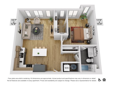 Floor plan for 1 bed, 1 bath, 861 sqft