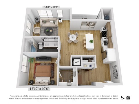 Floor plan for 1 bed, 1 bath, 868 sqft