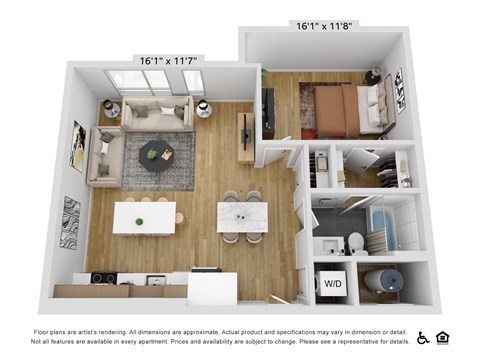 Floor plan for 1 bed, 1 bath, 788 sqft