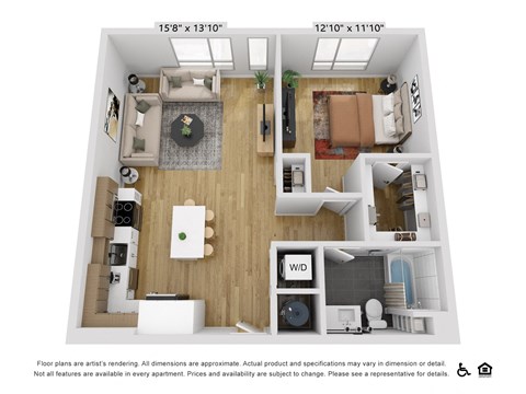 Floor plan for 1 bed, 1 bath, 812 sqft