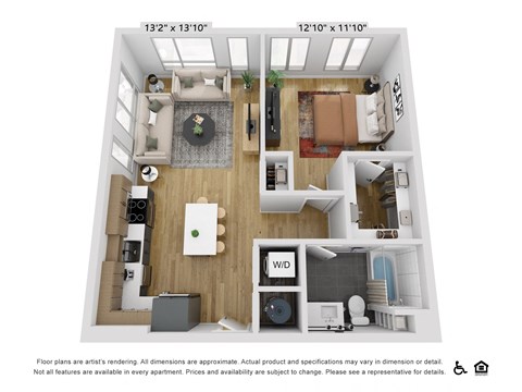 Floor plan for 1 bed, 1 bath, 752 sqft