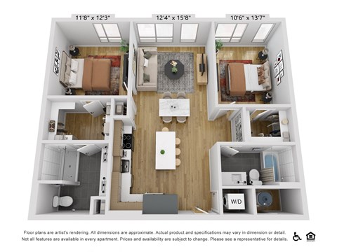 Floor plan for 2 beds, 2 baths, 1080 sqft