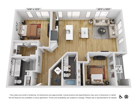 Floor plan for 2 beds, 2 baths, 1390 sqft