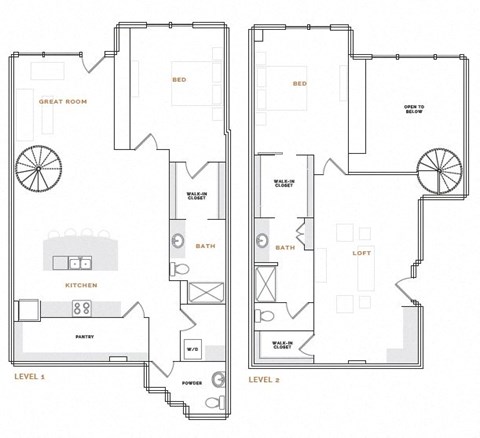 Floor plan for 2 beds, 2.5 baths, 2542 sqft