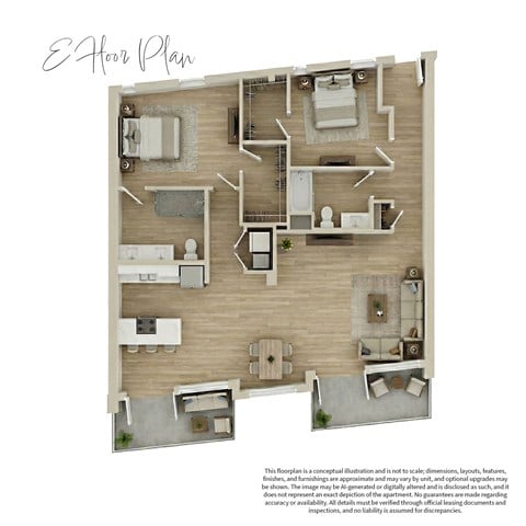 Floor plan for 2 beds, 2 baths, 1382 sqft