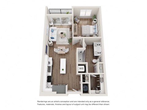 Floor plan for 1 bed, 1 bath, 708 sqft