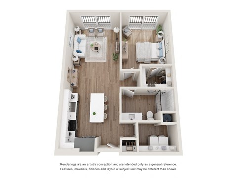 Floor plan for 1 bed, 1 bath, 875 sqft
