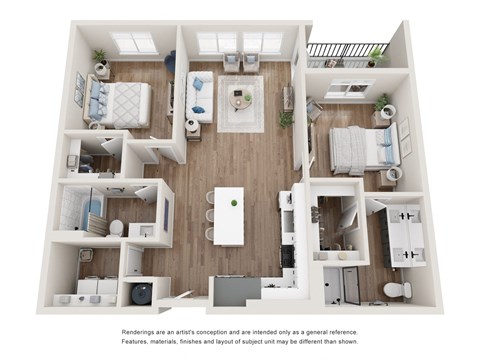Floor plan for 2 beds, 2 baths, 1131 sqft