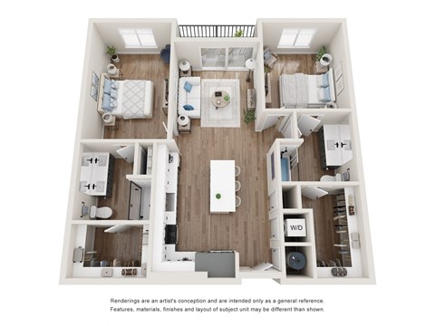 Floor plan for 2 beds, 2 baths, 1159 sqft