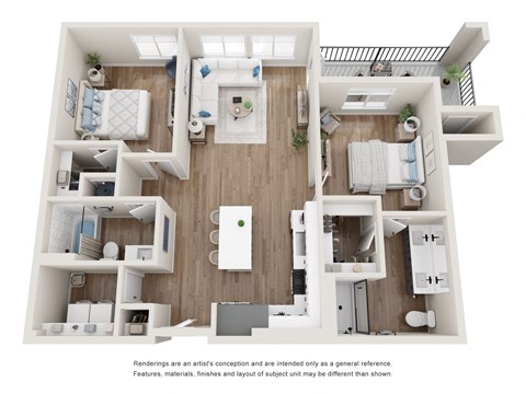 Floor plan for 2 beds, 2 baths, 1111 sqft
