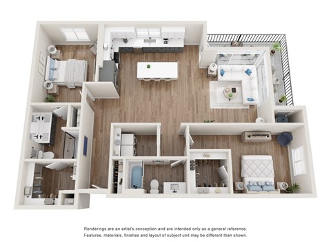 Floor plan for 2 beds, 2 baths, 1404 sqft