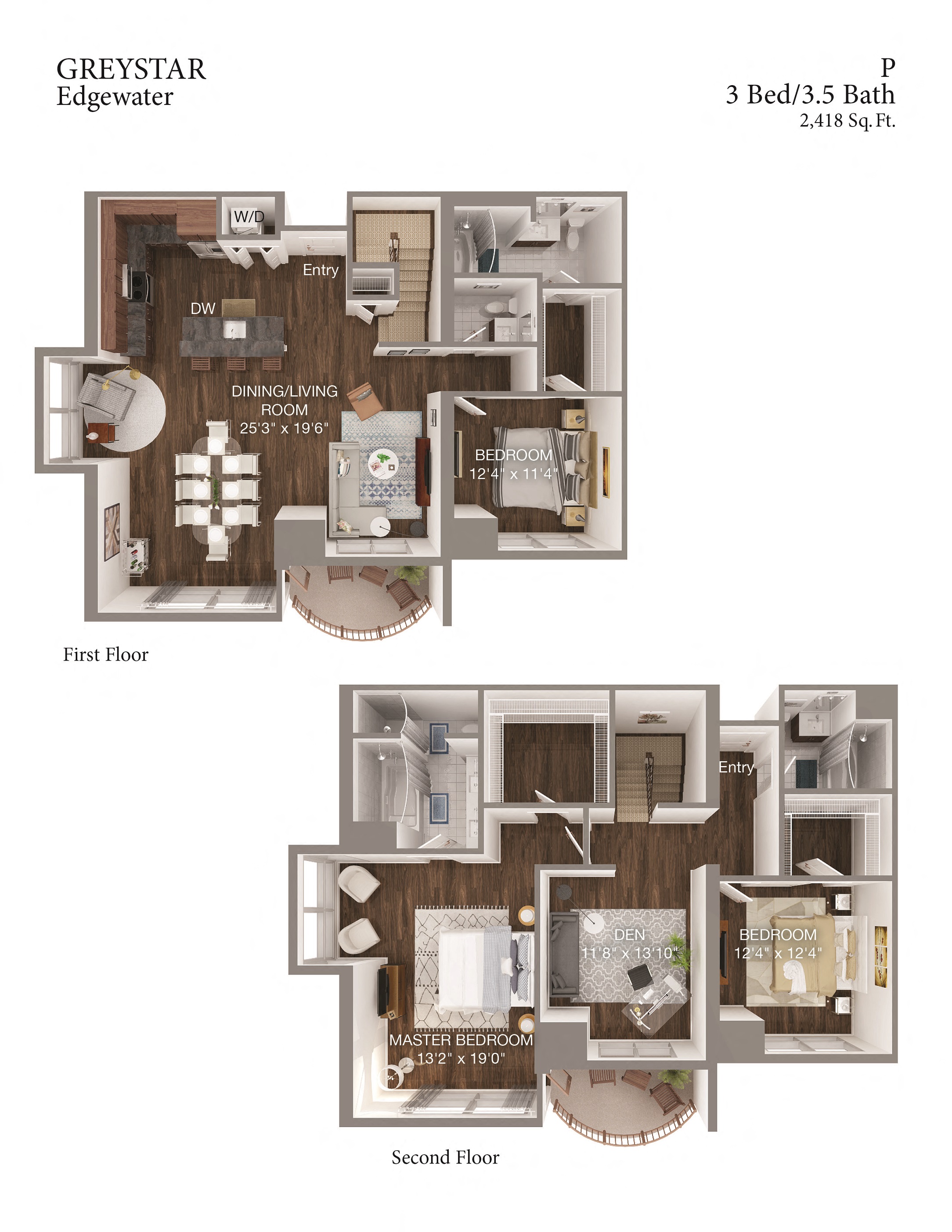 Floor plan for 3 beds, 3.5 baths, 2418 sqft