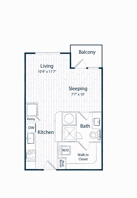 Floor plan for studio, 1 bath, 491 sqft