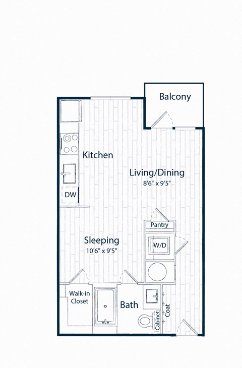 Floor plan for studio, 1 bath, 528 sqft