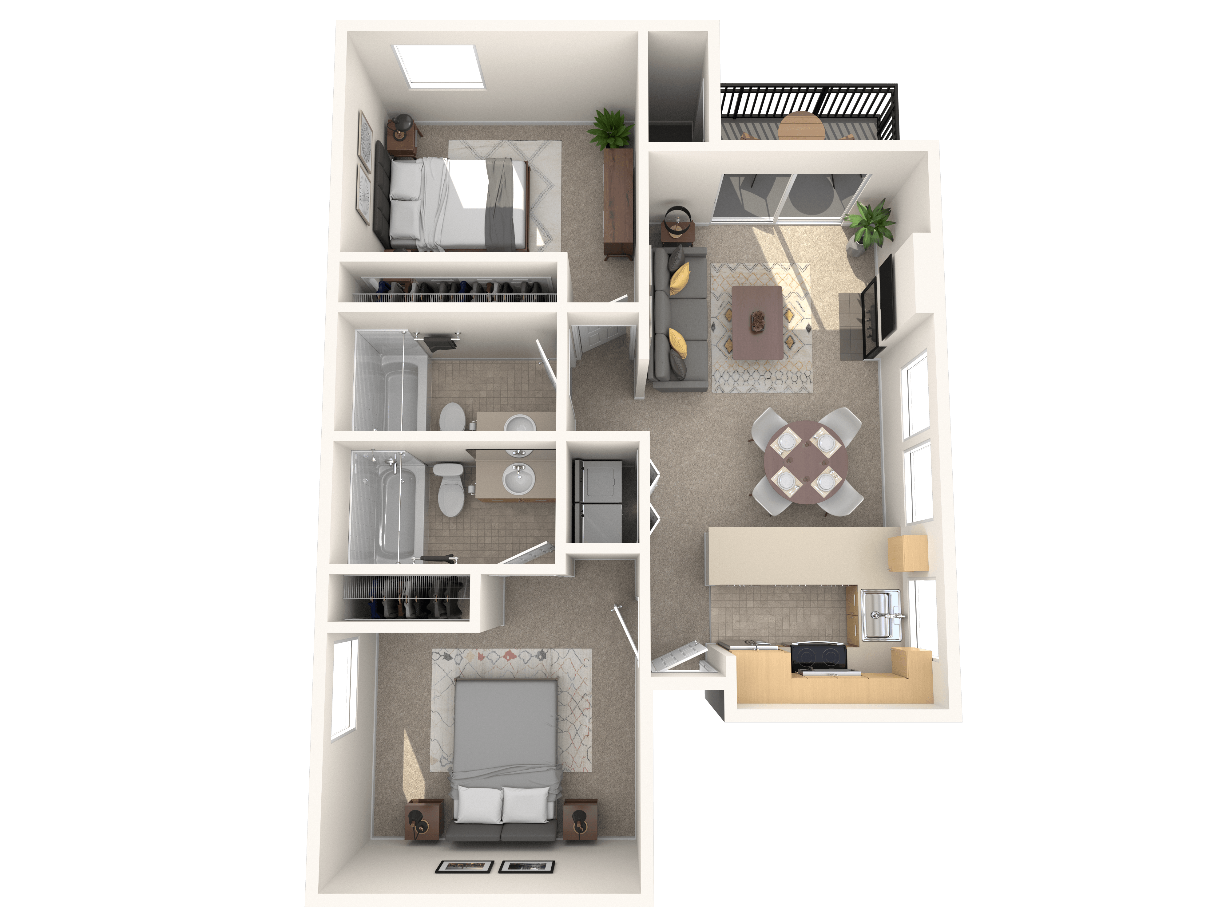 Floor plan for 2 beds, 2 baths, 892 sqft