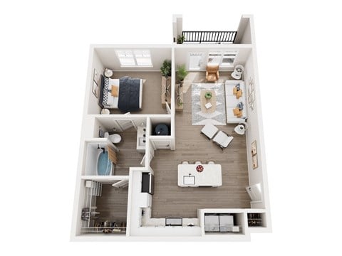 Floor plan for 1 bed, 1 bath, 754 sqft
