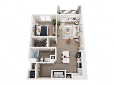 Floor plan for 1 bed, 1 bath, 832 sqft