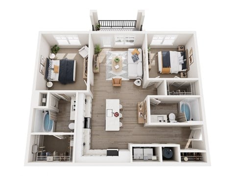 Floor plan for 2 beds, 2 baths, 1054 sqft