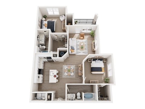 Floor plan for 2 beds, 2 baths, 1160 sqft