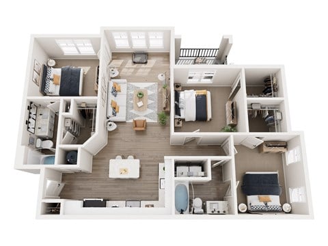 Floor plan for 3 beds, 2 baths, 1263 sqft