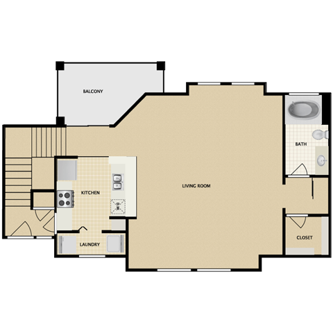 Floor plan for studio, 1 bath, 910 sqft